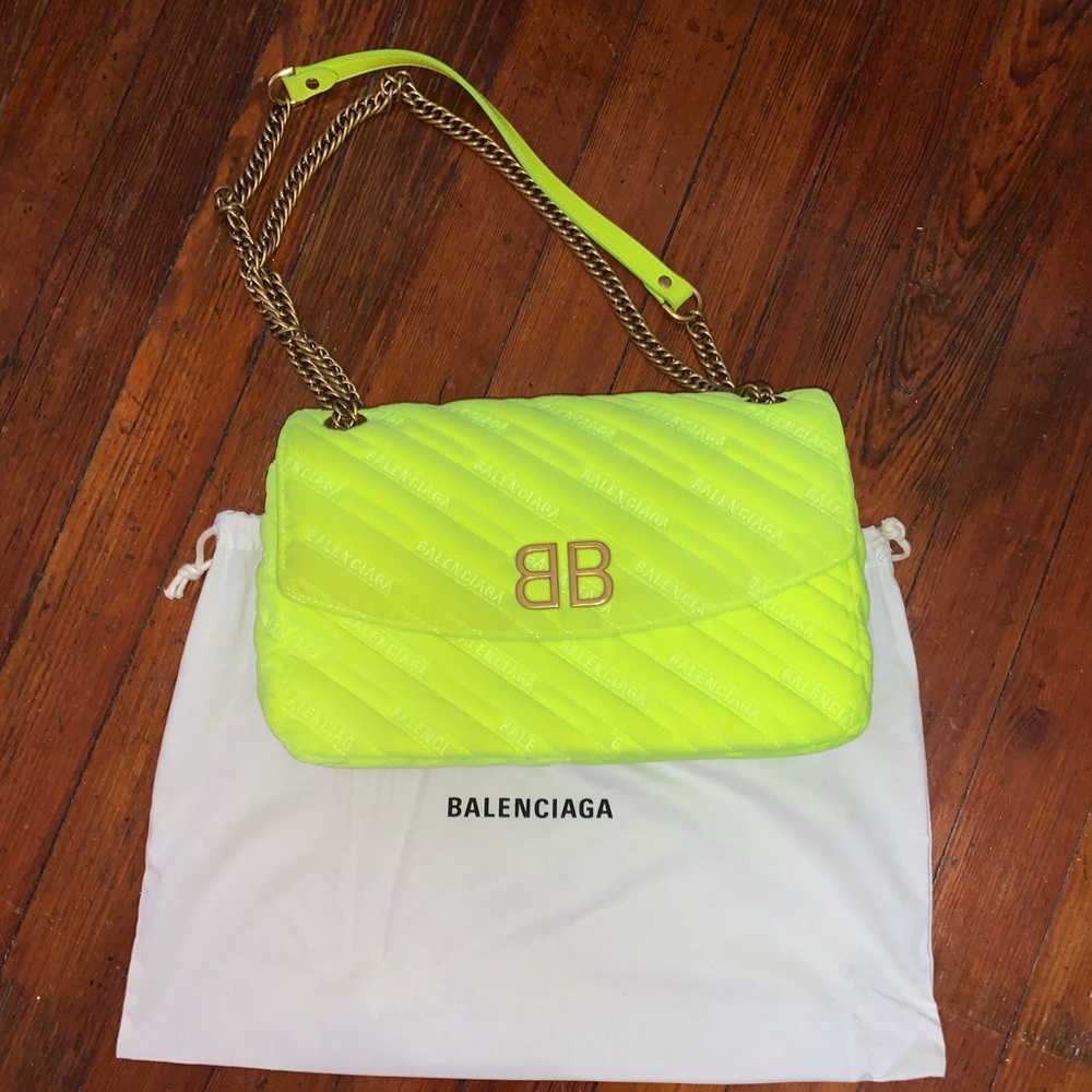 Balenciaga BB Logo Neon Velvet Bag - Picture 2 of 13